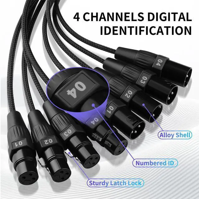 Alt view image 3 of 5 - YYTCG 4 Channel XLR Snake Cable 15ft Audio Snake with Digital ID, 160-Strand OFC, Braided Shield, PVC & Braided Jacket 22 AWG Stage Snake for Drums, PA, Recording, Studio Audio, Live Sound