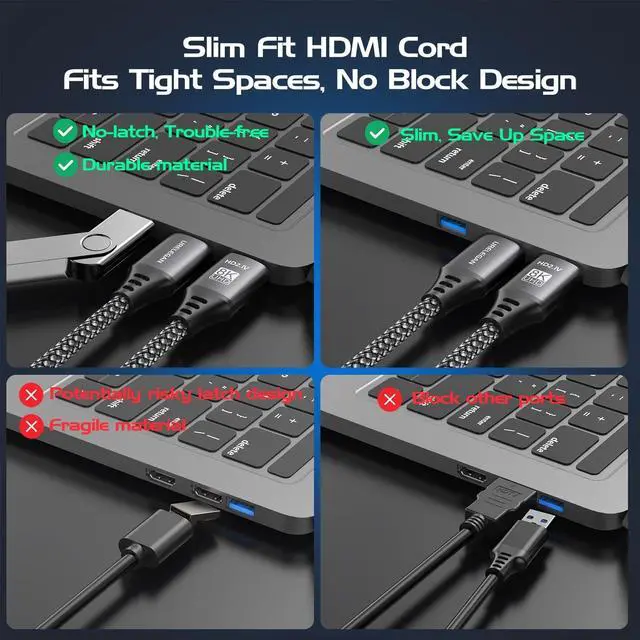 Alt view image 5 of 5 - URELEGAN 8K 4K HDMI Cable 6FT 5-Pack, HDMI to HDMI Cord 4K@120Hz/144Hz, 8K@60Hz, HDMI 2.1 Support eARC, HDCP2.3/2.2, HDR10+ for KVM, Fire TV Stick, PS5, Xbox, LG, Roku, Switch, Portable Monitor.