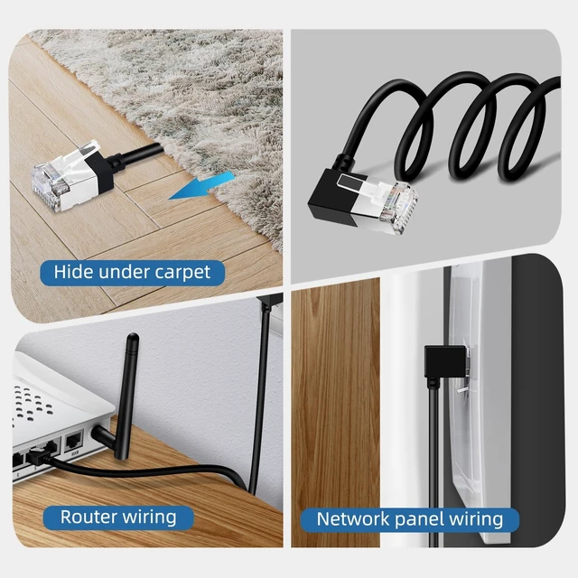 Alt view image 3 of 5 - Ultra Thin Gigabit Cat6 Ethernet Cable 90 Right Angled 6.6FT 5Pack, UTP