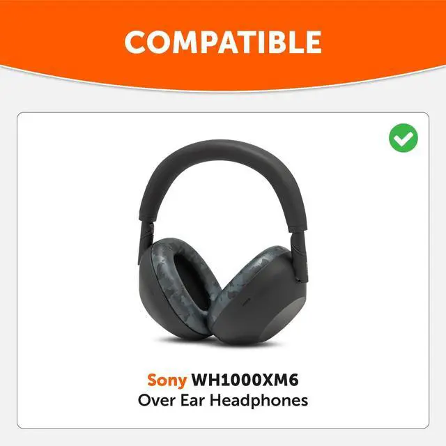 Alt view image 2 of 5 - WC PadZ XM6 Premium Replacement Earpads Compatible with Sony WH-1000XM6 Headphones by Wicked Cushions ^^ Enhanced Comfort, Durable PU Leather & Sound Isolation ^^ Black Camo