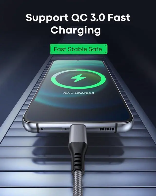 Alt view image 5 of 5 - AZPPANXI 30FT USB C Cable, Extra Long USB A to USB Type C Charger Cord, Nylon Braided 30 Foot USB to USBC Charging for iPhone 17/16/15 Series, USB-C Devices etc. Gray (No Data Transfer)