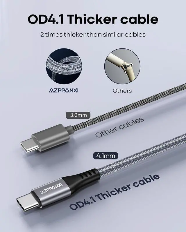 Alt view image 3 of 5 - AZPPANXI 30FT USB C Cable, Extra Long USB A to USB Type C Charger Cord, Nylon Braided 30 Foot USB to USBC Charging for iPhone 17/16/15 Series, USB-C Devices etc. Gray (No Data Transfer)