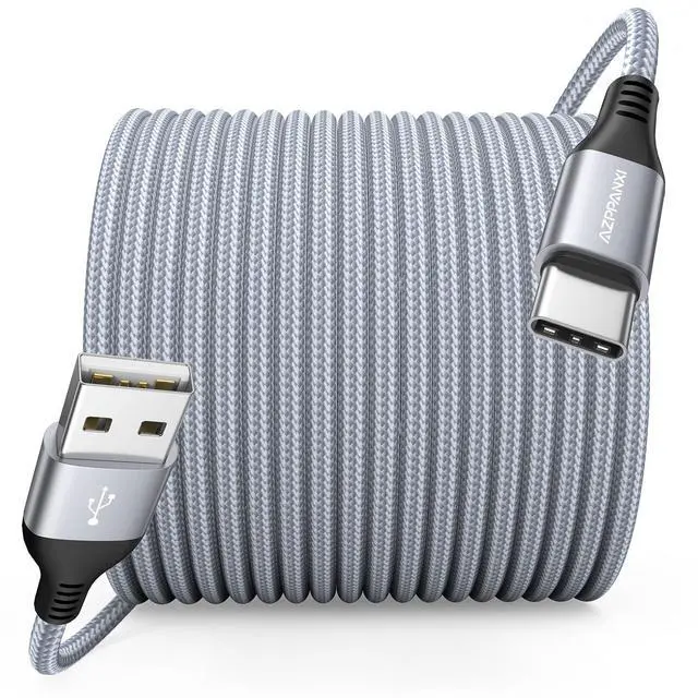 Main image of AZPPANXI 30FT USB C Cable, Extra Long USB A to USB Type C Charger Cord, Nylon Braided 30 Foot USB to USBC Charging for iPhone 17/16/15 Series, USB-C Devices etc. Gray (No Data Transfer)
