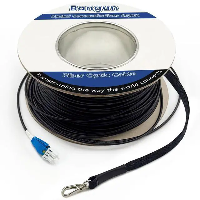 Main image of 400ft Uniboot LC to LC Outdoor Armored Fiber Patch Cable with Pulling Eye, Low Friction Single Mode Duplex Fiber Optic Cable Jumper Optical Patch Cord, 9/125um, (OS1/OS2 Compatible), LSZH Black