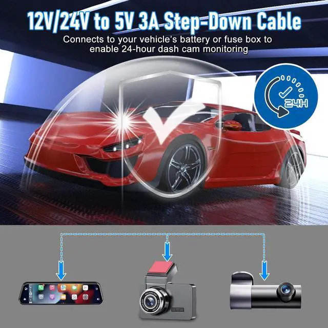 Alt view image 2 of 5 - WODHMIEY Dash Cam Hardwire Kit with 8 Fusess 12V 24V to 5V 3A Digital Display Dash Camera Power Cord for 24H Parking Monitoring,Car Camera Charger Power Cord,Low Voltage Protect (Type-C Straight)