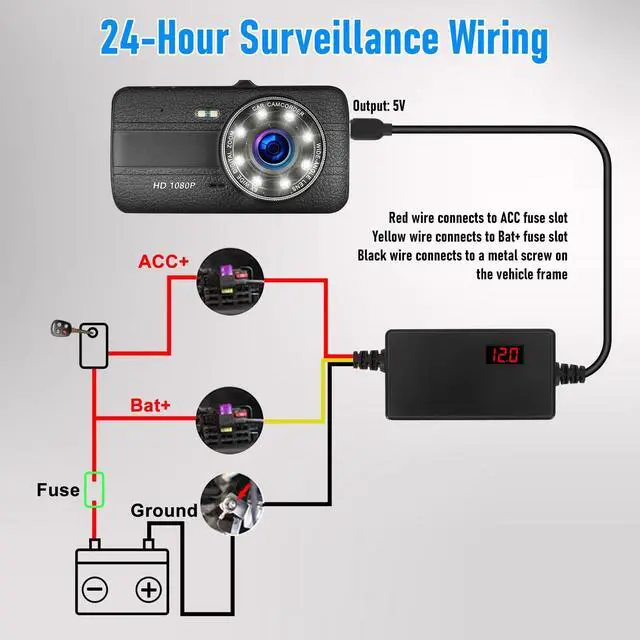 Alt view image 3 of 5 - WODHMIEY Dash Cam Hardwire Kit with 8 Fusess 12V 24V to 5V 3A Digital Display Dash Camera Power Cord for 24H Parking Monitoring,Car Camera Charger Power Cord,Low Voltage Protect (Type-C Straight)