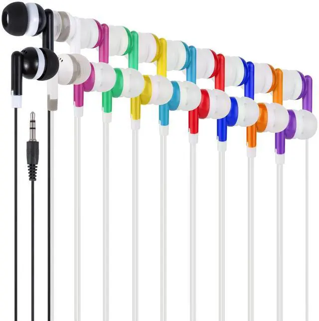 Main image of Wjjitan Kids Bulk Earbuds Headphones Earphones 50 Pack Multi Colored, Wholesale Disposable Ear Buds Individually Bagged for Schools, Classroom, Students, Libraries, Hospitals,Gifts(50Mixed)