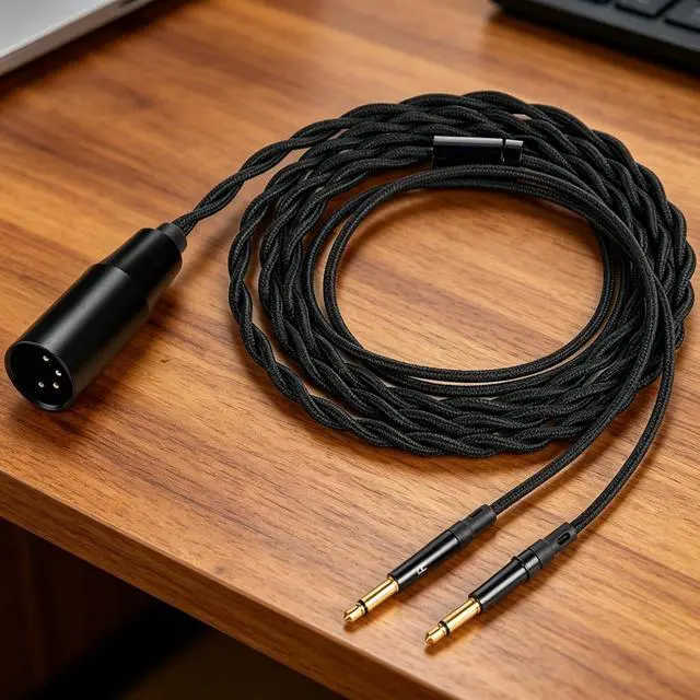 Alt view image 2 of 5 - FAAEAL Monitor Headphone Cable,Soft Cotton Yarn Cover Dual 3.5mm Over-Ear AUX Cord Compatible with Hifiman HE560 HE4XX Meze 99 Classics MEZE 109 Pro Headset for Musicians Audiophiles 4PIN-XLR