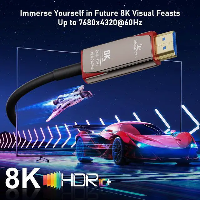 Alt view image 3 of 5 - 8K Fiber Optic HDMI 2.1 Cable 80ft, High Speed Fiber HDMI Cord 48Gbps, Long Active HDMI Cable, 48Gbps, 8K@60Hz 4K@120Hz, Dynamic HDR, eARC, HDCP 2.2&2.3, 3D, for PC, Monitor, PS5, PS4, Xbox, HDTV