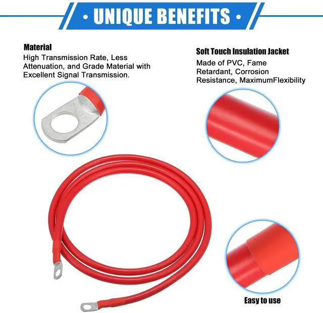 Alt view image 3 of 5 - VekAuto 1 Pair Copper Battery Inverter Cables, 4 AWG Gauge 6ft Battery Cable Universal for Car Vehicle RV Durable Pure Copper Black Red with 3/8" Ring
