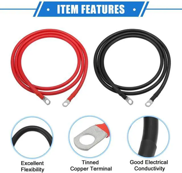 Alt view image 4 of 5 - VekAuto 1 Pair Copper Battery Inverter Cables, 4 AWG Gauge 6ft Battery Cable Universal for Car Vehicle RV Durable Pure Copper Black Red with 3/8" Ring