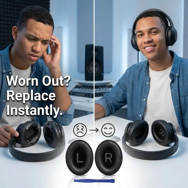 Alt view image 2 of 5 - Replacement Ear Pads for Bose Headphones, Protein Leather Ear Cushions Compatible with Bose QC45 Replacement Ear Pads/QuietComfort SE (QC SE)/Quiet Comfort Wireless Over-Ear Headphones, 6
