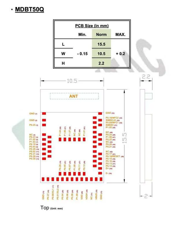 Alt view image 2 of 3 - MDBT50Q-512K (3pcs Pak) nRF52833 42 GPIO Module