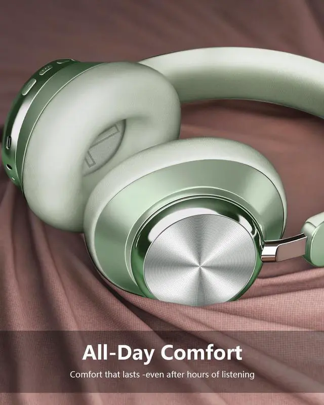 Alt view image 3 of 5 - Wentronic Y03 Bluetooth Headphones Wireless Active Noise Cancelling Over Ear Headphones 48 Hours Playtime High Sound Quality 6 EQ Music Mode Headphones with Soft Ear Cushion - Green