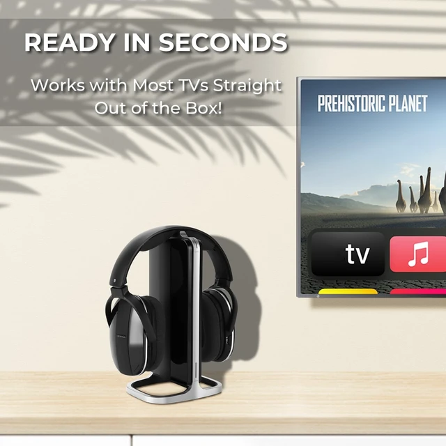 Alt view image 3 of 5 - Daysnew Wireless Headphones for Watching TV with Charging Station and RF Transmitter, Comfortable TV Headset for Seniors, Compatible with All TVs, Black and Silver