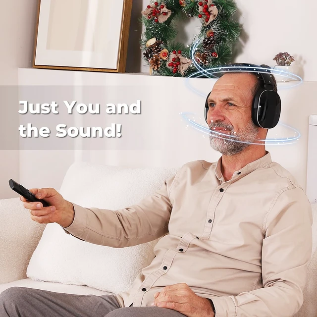 Alt view image 2 of 5 - Daysnew Wireless Headphones for Watching TV with Charging Station and RF Transmitter, Comfortable TV Headset for Seniors, Compatible with All TVs, Black and Silver