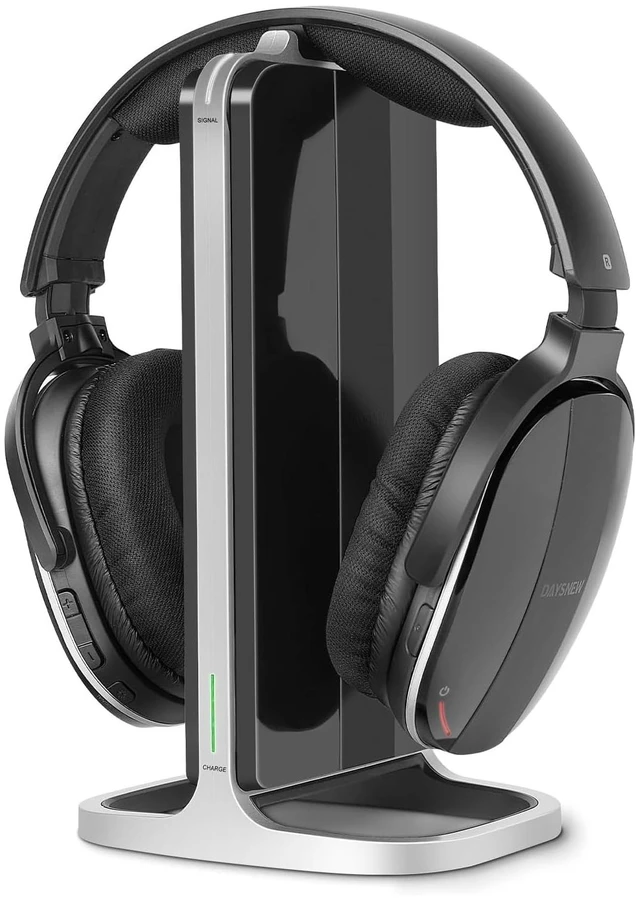 Main image of Daysnew Wireless Headphones for Watching TV with Charging Station and RF Transmitter, Comfortable TV Headset for Seniors, Compatible with All TVs, Black and Silver