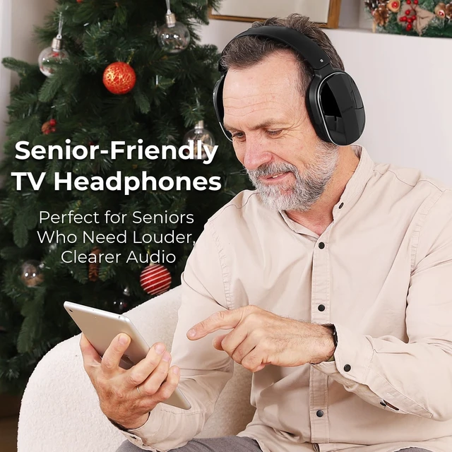 Alt view image 4 of 5 - Daysnew Wireless Headphones for Watching TV with Charging Station and RF Transmitter, Comfortable TV Headset for Seniors, Compatible with All TVs, Black and Silver