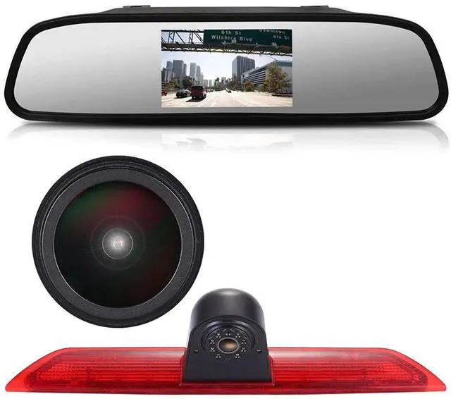 Main image of HD IP68 Brake Lamp Rear View Backup Camera Angle and Distance Adjustable Compatible with Ford Transit tourneo Custom Jumbo Kasten V363 F150 F250 F350 V636 MK8/V362 Bus (Camera+4.3'' Rearview Mirror)