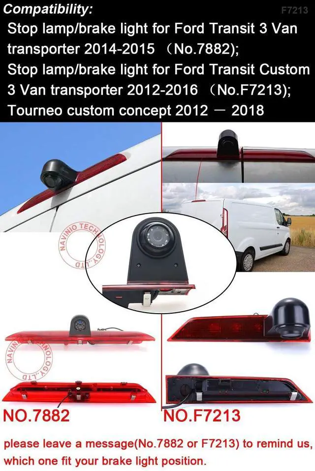 Alt view image 2 of 5 - HD IP68 Brake Lamp Rear View Backup Camera Angle and Distance Adjustable Compatible with Ford Transit tourneo Custom Jumbo Kasten V363 F150 F250 F350 V636 MK8/V362 Bus (Camera+4.3'' Rearview Mirror)