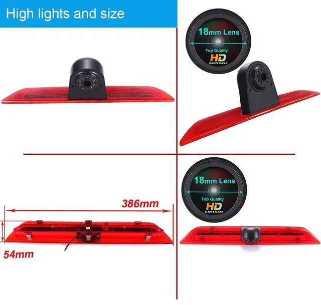 Alt view image 3 of 5 - HD IP68 Brake Lamp Rear View Backup Camera Angle and Distance Adjustable Compatible with Ford Transit tourneo Custom Jumbo Kasten V363 F150 F250 F350 V636 MK8/V362 Bus (Camera+4.3'' Rearview Mirror)
