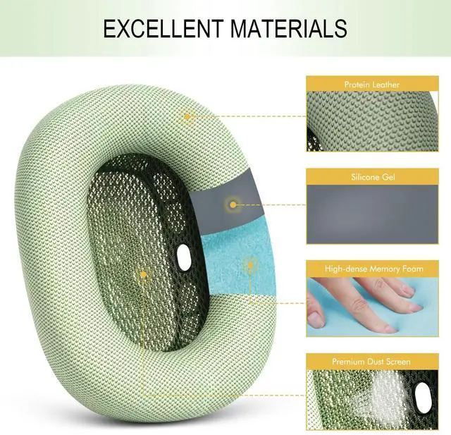 Alt view image 4 of 5 - GEVO Upgraded Ear Cushions Replacement Earpads for AirPods Max 1 & 2 Headphones, Protein Leather Ear Pads Ear Covers Cups with Memory Foam and Magnet for AirPods Max 1 & 2 (Green)