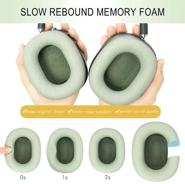 Alt view image 5 of 5 - GEVO Upgraded Ear Cushions Replacement Earpads for AirPods Max 1 & 2 Headphones, Protein Leather Ear Pads Ear Covers Cups with Memory Foam and Magnet for AirPods Max 1 & 2 (Green)