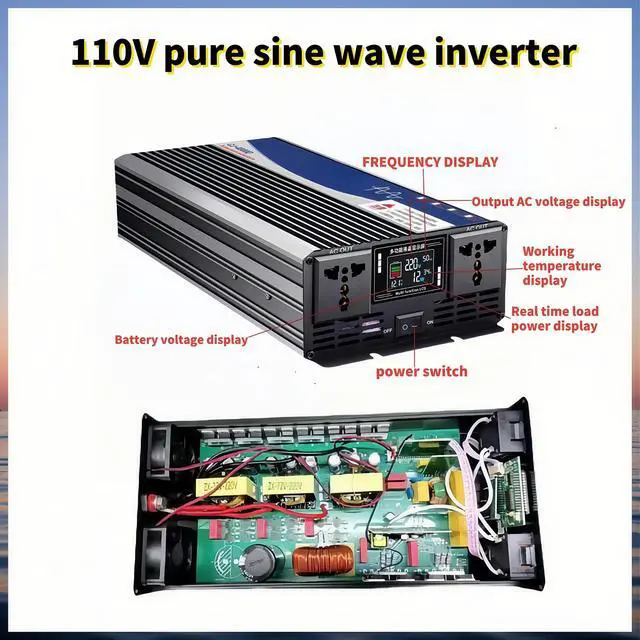 Alt view image 5 of 5 - 5000W Power Inverter 60V DC to 110V AC Converter with LED Display Dual AC Outlets Dual Fans Radiating for RV, Camp, Boat and Home Emergency Portable Pure Sine Wave Inverter (Smart Screen, 5000W 60V)