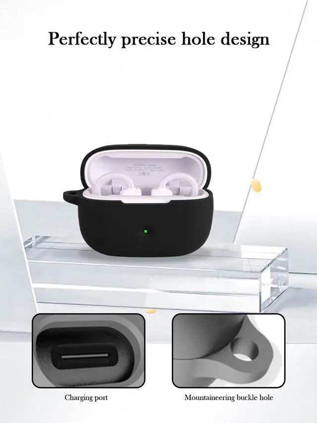 Alt view image 2 of 5 - Case for ROSESELSA OWS Earbuds,Soft Protective,BOVUGAC Silicone Case Cover with Keychain & Cleaning Kit & Lanyard for ROSESELSA OWS-Black