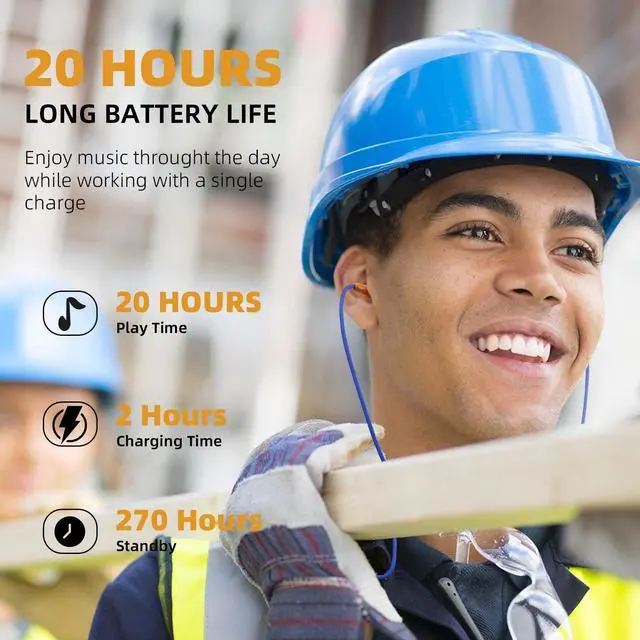 Alt view image 5 of 5 - Ear Plugs Bluetooth Headphones for Work, Neckband Wireless Earbuds with 20 Hour Battery, Noise Reduction Isolating in-Ear Earplug Earphones with Mic and Controls, for Industrial Safety Construc