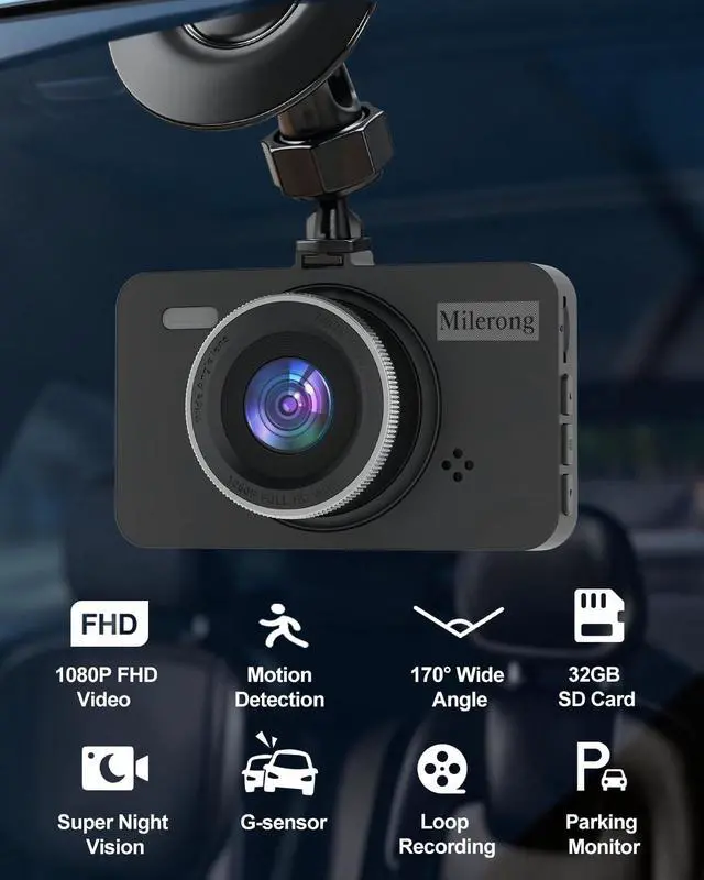 Alt view image 2 of 5 - Dash Cam Front Car Camera, FHD 1080P Dashcam for Cars, Dash Camera with 32G SD Card, 24 Hours Parking Monitor, Night Vision, Loop Recording, G-Sensor, 3'' IPS Screen, 170Wide Angle