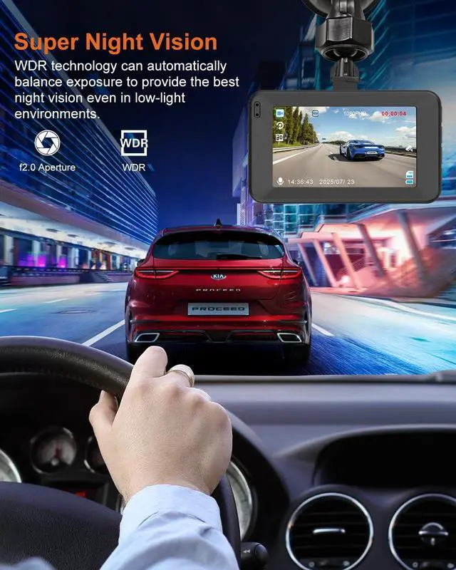 Alt view image 4 of 5 - Dash Cam Front Car Camera, FHD 1080P Dashcam for Cars, Dash Camera with 32G SD Card, 24 Hours Parking Monitor, Night Vision, Loop Recording, G-Sensor, 3'' IPS Screen, 170Wide Angle