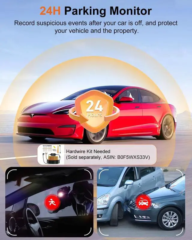 Alt view image 5 of 5 - Dash Cam Front Car Camera, FHD 1080P Dashcam for Cars, Dash Camera with 32G SD Card, 24 Hours Parking Monitor, Night Vision, Loop Recording, G-Sensor, 3'' IPS Screen, 170Wide Angle