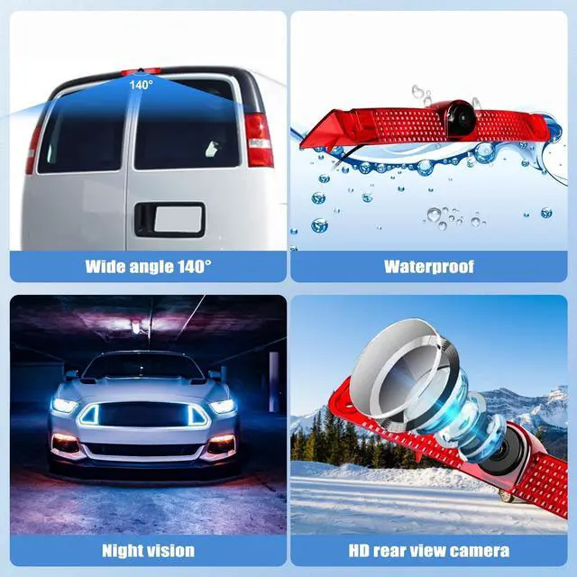 Alt view image 2 of 5 - Camecho Top Rear Backup Camera Rear View Compatible for Chevy Express Van/GMC Savana Van 2003-2017 Van Truck AHD IR Night Vision Waterproof Roof Mount Reversing Brake Light Parking Assist Replaces