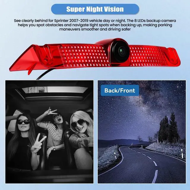 Alt view image 5 of 5 - Camecho Top Rear Backup Camera Rear View Compatible for Chevy Express Van/GMC Savana Van 2003-2017 Van Truck AHD IR Night Vision Waterproof Roof Mount Reversing Brake Light Parking Assist Replaces