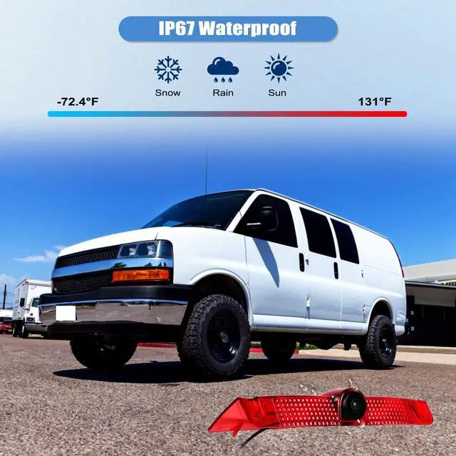 Alt view image 4 of 5 - Camecho Top Rear Backup Camera Rear View Compatible for Chevy Express Van/GMC Savana Van 2003-2017 Van Truck AHD IR Night Vision Waterproof Roof Mount Reversing Brake Light Parking Assist Replaces