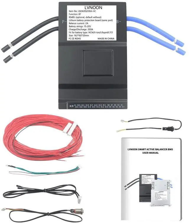Main image of LVNOON LB2A Smart Active Balancer BMS for Li-ion NCM LFP LiFePo4 LTO Battery Management System 7S 8S 10S 12S 15S 16S 20S 21S 24S 200A with APP Control 24V 48V 60V 72V (7-20S with Heat + CAN, 200A)