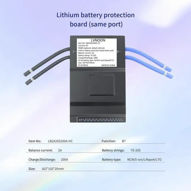 Alt view image 2 of 5 - LVNOON LB2A Smart Active Balancer BMS for Li-ion NCM LFP LiFePo4 LTO Battery Management System 7S 8S 10S 12S 15S 16S 20S 21S 24S 200A with APP Control 24V 48V 60V 72V (7-20S with Heat + CAN, 200A)