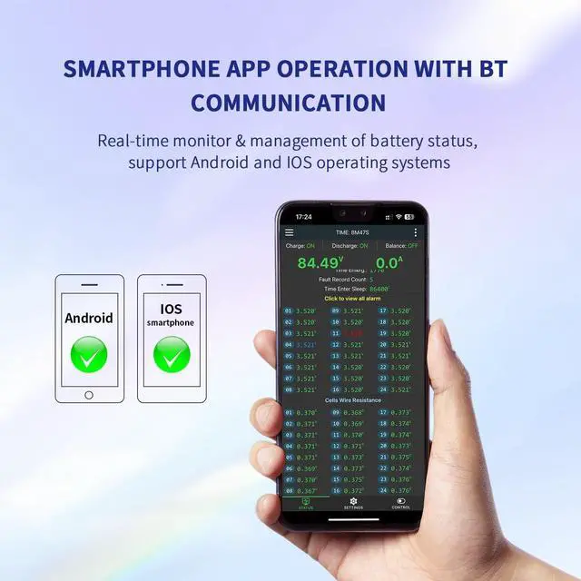 Alt view image 4 of 5 - LVNOON LB2A Smart Active Balancer BMS for Li-ion NCM LFP LiFePo4 LTO Battery Management System 7S 8S 10S 12S 15S 16S 20S 21S 24S 200A with APP Control 24V 48V 60V 72V (7-20S with Heat + CAN, 200A)