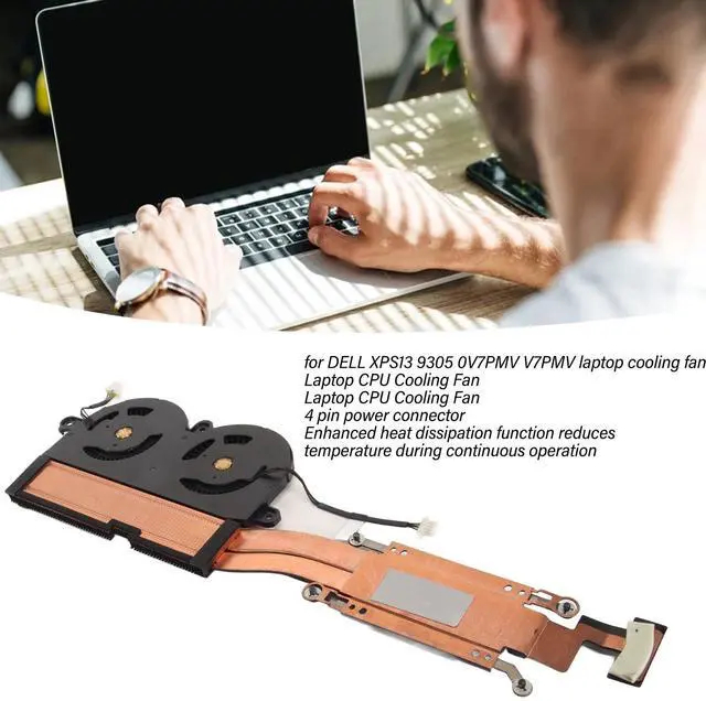 Alt view image 2 of 5 - CPU Cooler Replacement for Laptop XPS13 9305 0V7PMV V7PMV, CPU Air Cooler 4 Pin Power Connector CPU Cooling Fan