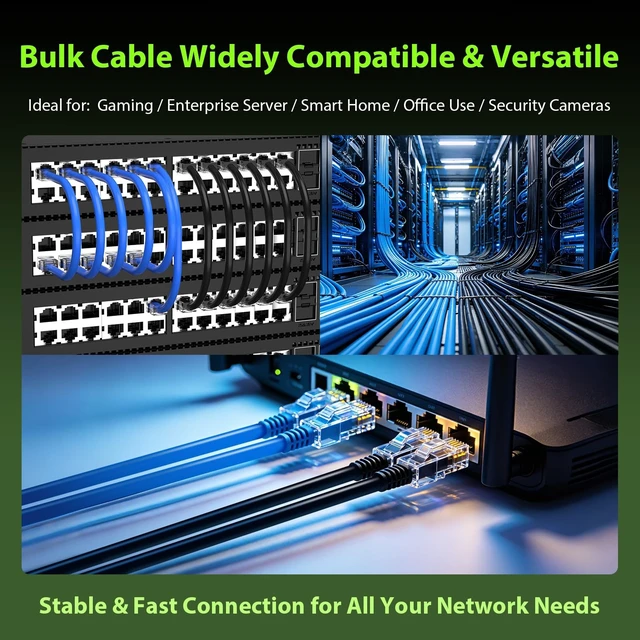 Alt view image 5 of 5 - Veigrvy Cat 6 Bulk Ethernet Cable 1000 ft, 23AWG Solid Bare Copper, High Speed Cat6 Network LAN Cable with RJ45 Connector, 550MHz 10Gbps, PoE+, UTP, Compatible with Router, Modem, Gaming, PC, Black