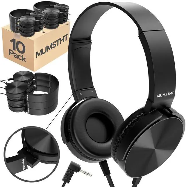 Main image of Classroom Headphones Bulk 10 Pack,Durable Wired Classroom Headphones for Students,On Ear Comfy Swivel Earphones for School,Library,Children's Online learning,HQ Stereo Sound 3.5mm Jack (Black YS004)