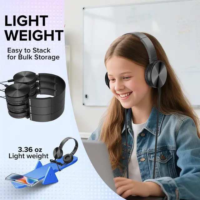 Alt view image 4 of 5 - Classroom Headphones Bulk 10 Pack,Durable Wired Classroom Headphones for Students,On Ear Comfy Swivel Earphones for School,Library,Children's Online learning,HQ Stereo Sound 3.5mm Jack (Black YS004)