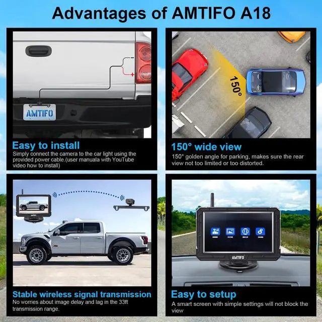 Alt view image 2 of 5 - Wireless Backup Camera Truck Hitch Trailer - Easy Install Digital Stable Signal HD 1080P Car Rear View Camera with 4.3 Inch Monitor System - AMTIFO A18