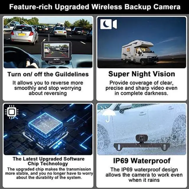 Alt view image 5 of 5 - Wireless Backup Camera Truck Hitch Trailer - Easy Install Digital Stable Signal HD 1080P Car Rear View Camera with 4.3 Inch Monitor System - AMTIFO A18