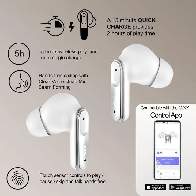 Alt view image 4 of 5 - MIXX StreamBuds Custom 3 - True Wireless Earbuds with Charging Case - Sleek Bluetooth Earbuds (Silver White)