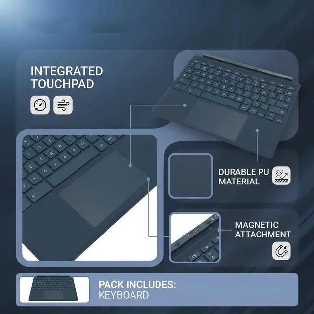 Alt view image 2 of 5 - Fabater Magnetic Keyboard, Magnetic Detachable Keyboard with Touchpad for Chromebook X2 11 Da0023dx, TPN H101K Tablet with Functional Shortcut Keys, ABS and PU Material