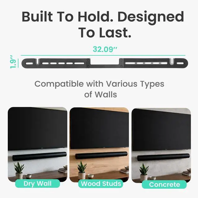 Alt view image 5 of 5 - ynVISION.DESIGN Soundbar Wall Mount compatible with Sonos Arc Ultra and Sonos Arc - Includes All Hardware and Anchors for Drywall & Hard Surface- Vibration-Reducing Foam Pads - Flat Wall Mount - Black