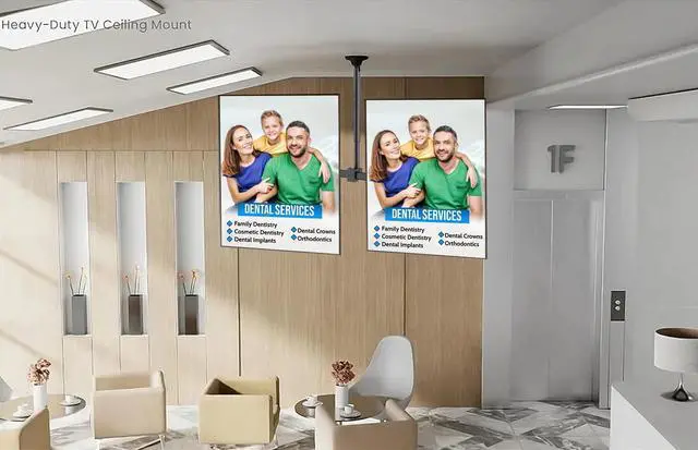 Alt view image 4 of 5 - Mount Plus CB-400 2x1 Side by Side Dual Screen Menu Board Ceiling Mount for Portrait Vertical View 37" to 60" TV ^^ Adjustable Height Pole ^^ Max Weight 88 Lbs Per Screen ^^ VESA Patterns Up to 400x60