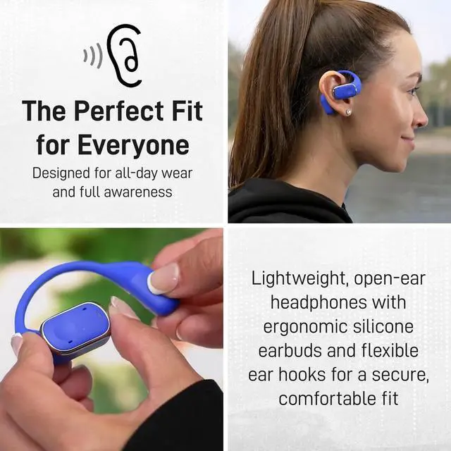 Alt view image 2 of 5 - Groovz Open-Ear True Wireless Headphones with Smart Battery Display - Designed and Engineered in the USA - IPX5-Rated Bluetooth Open Ear Earbuds Compatible with Apple & Android - Classic Blue